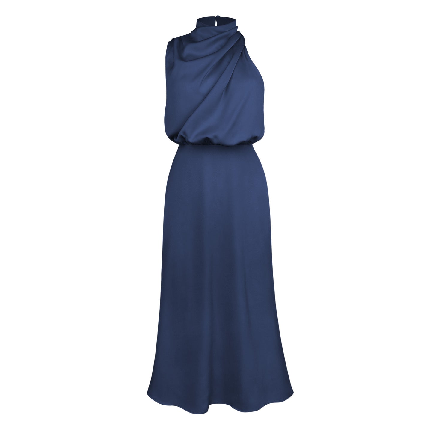 Celebrity Style Halter Satin Evening Dress Women Wedding Bridesmaid Mid-Length Dress 2024