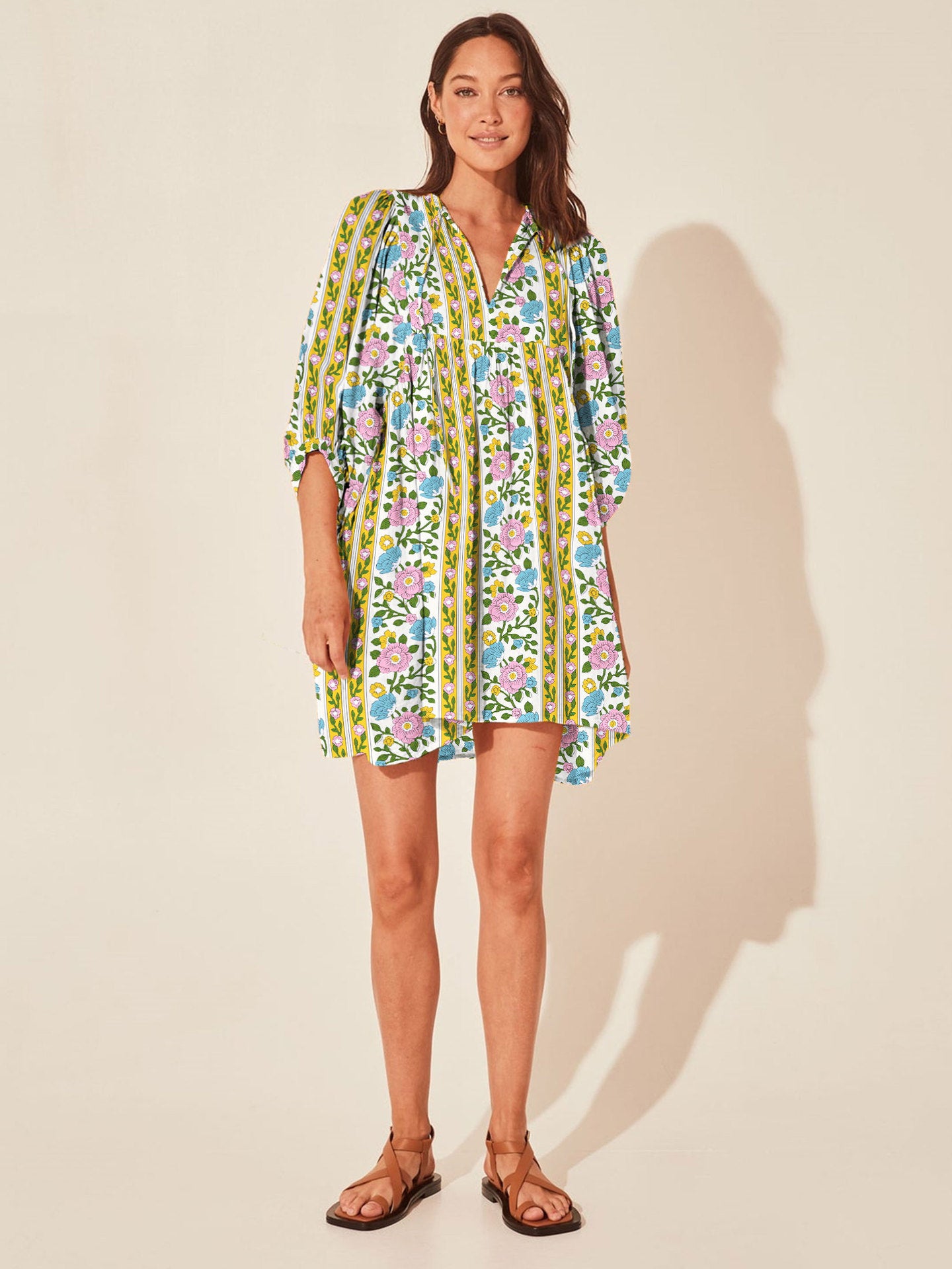 Vacation Style Floral Print Dress Women High Waist Lace-Up Casual Beach Skirt