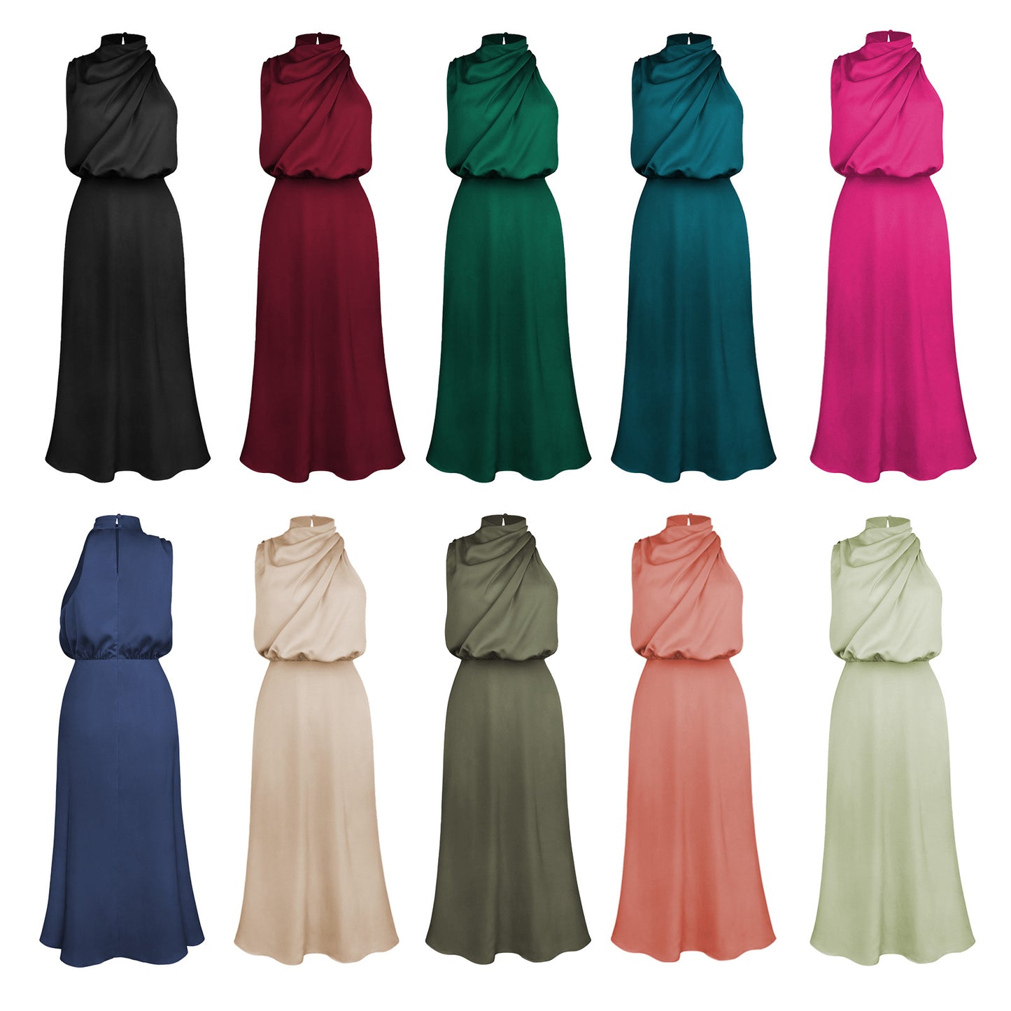 Celebrity Style Halter Satin Evening Dress Women Wedding Bridesmaid Mid-Length Dress 2024