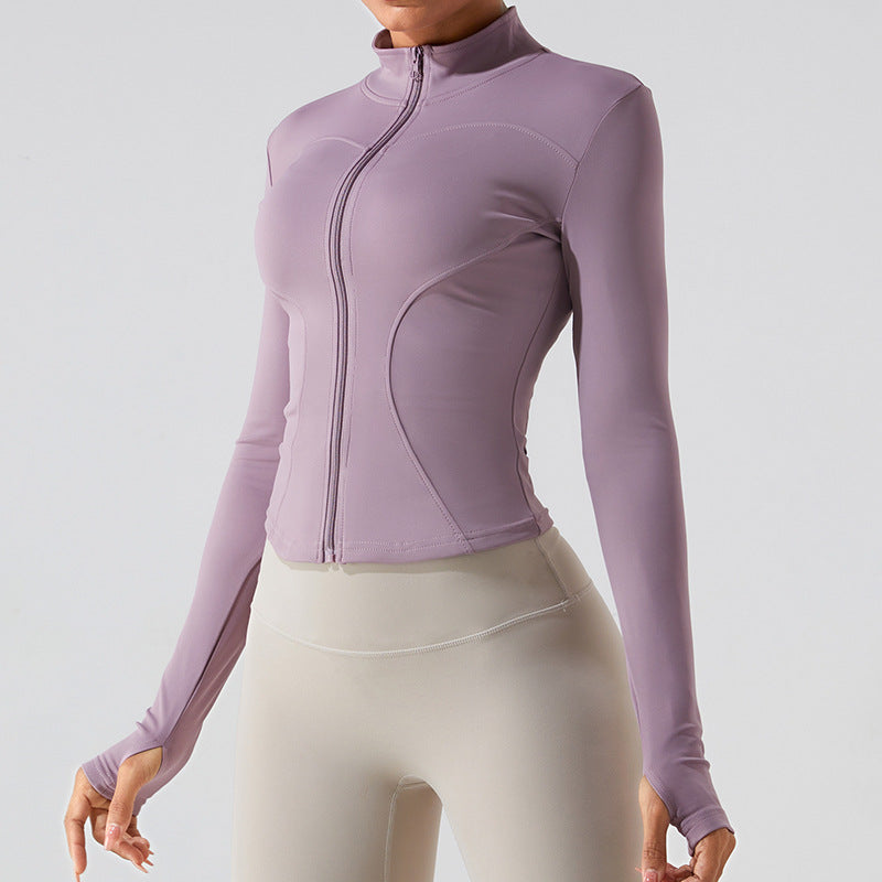 Autumn and Winter zipper yoga clothing top long sleeve women's running training slim stand collar sports jacket outdoor workout clothes