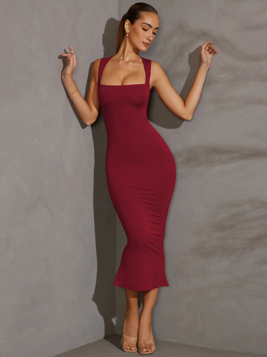 Pure Color Split Sexy Dress Women Slim Fit Package Hip Skirt Street Fashion
