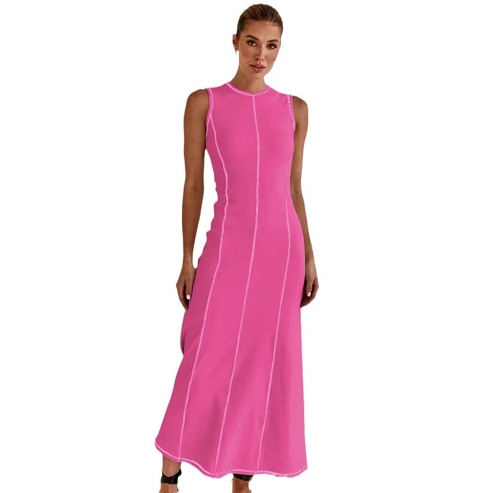 High-Grade Casual Sleeveless Vest Dress Women Contrasting Color Thread Summer Dress