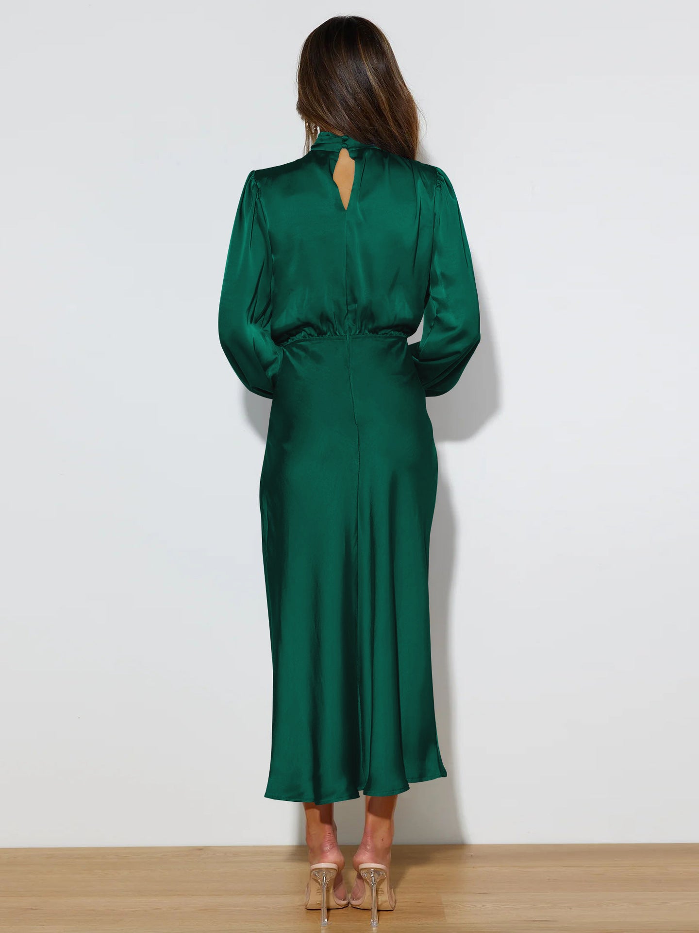 European, American and French style design halter dress summer women's satin draping evening dress elegant solid color bridesmaid dress