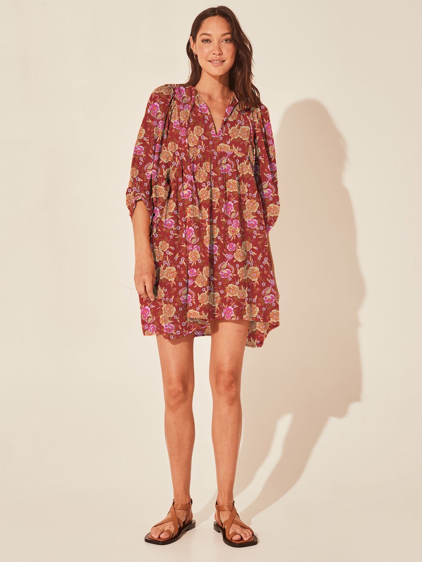 Vacation Style Floral Print Dress Women High Waist Lace-Up Casual Beach Skirt