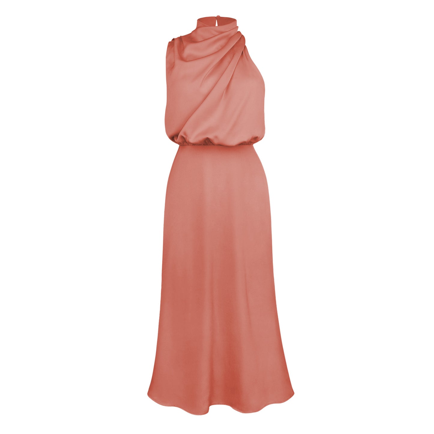 Celebrity Style Halter Satin Evening Dress Women Wedding Bridesmaid Mid-Length Dress 2024