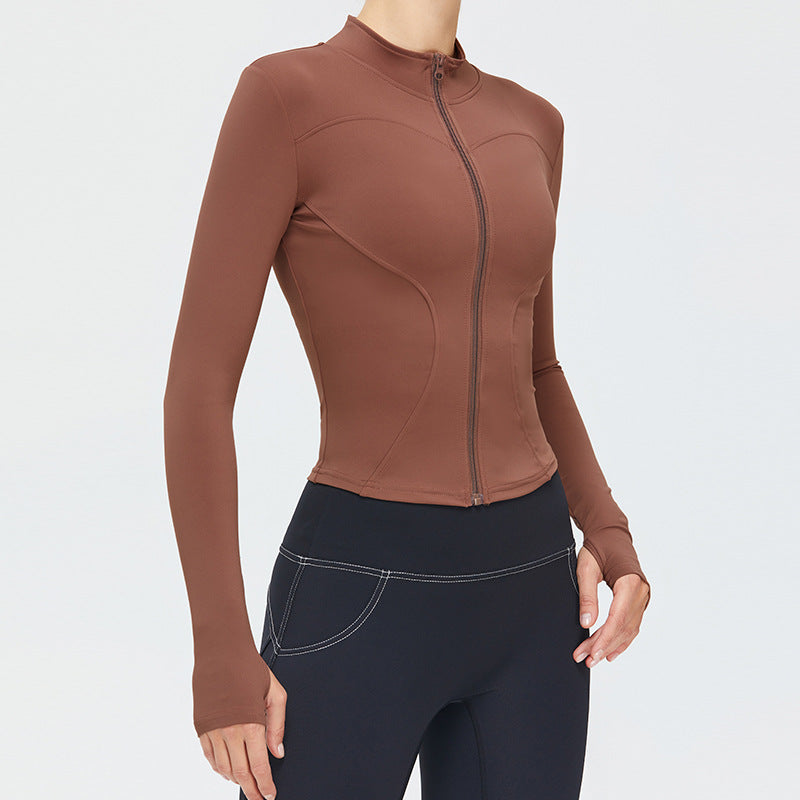 Quick-drying fitness clothes women's slim-fit sports top high elastic zipper yoga clothes long sleeve stand collar yoga jacket