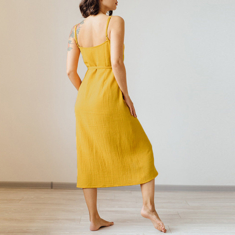 French Front Tie Strap Dress Women's Backless Slit Long Dress |tops,women's clothing