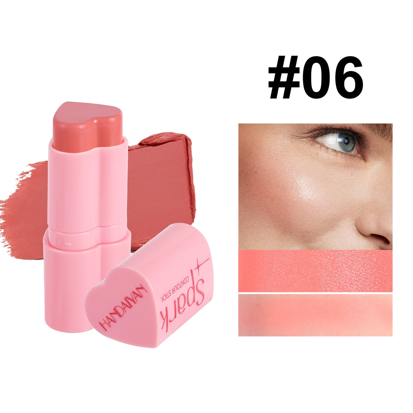 Handaiyan Love Heart Blush Stick Highlight Contour Face Brightening Pearlescent Blush