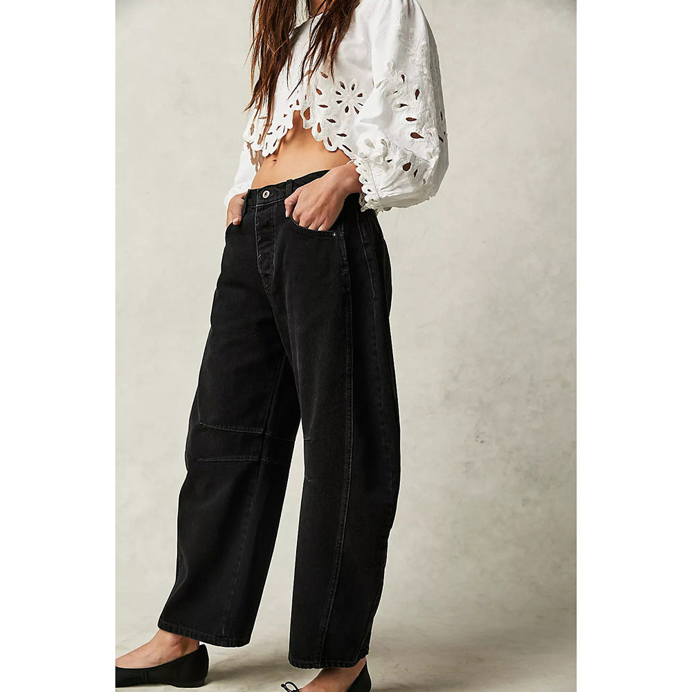 European and American retro fashion brand washed jeans for women 2025 summer New loose trendy all-match wide-leg pants