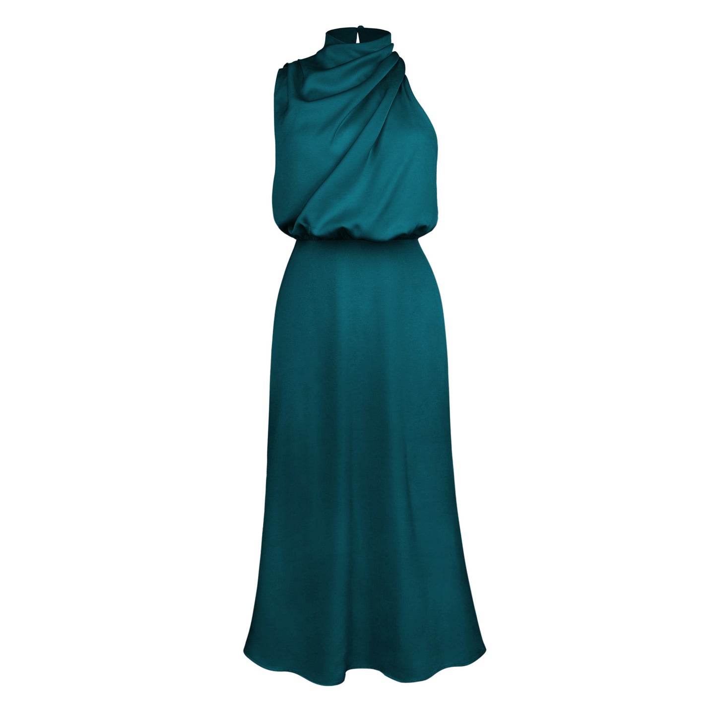 Celebrity Style Halter Satin Evening Dress Women Wedding Bridesmaid Mid-Length Dress 2024