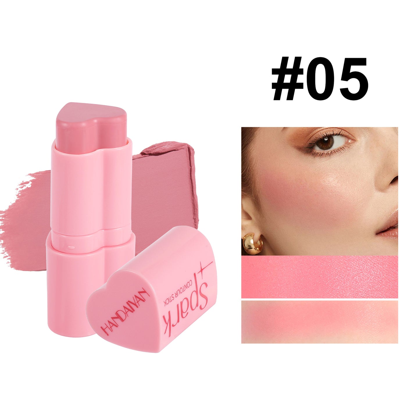 Handaiyan Love Heart Blush Stick Highlight Contour Face Brightening Pearlescent Blush