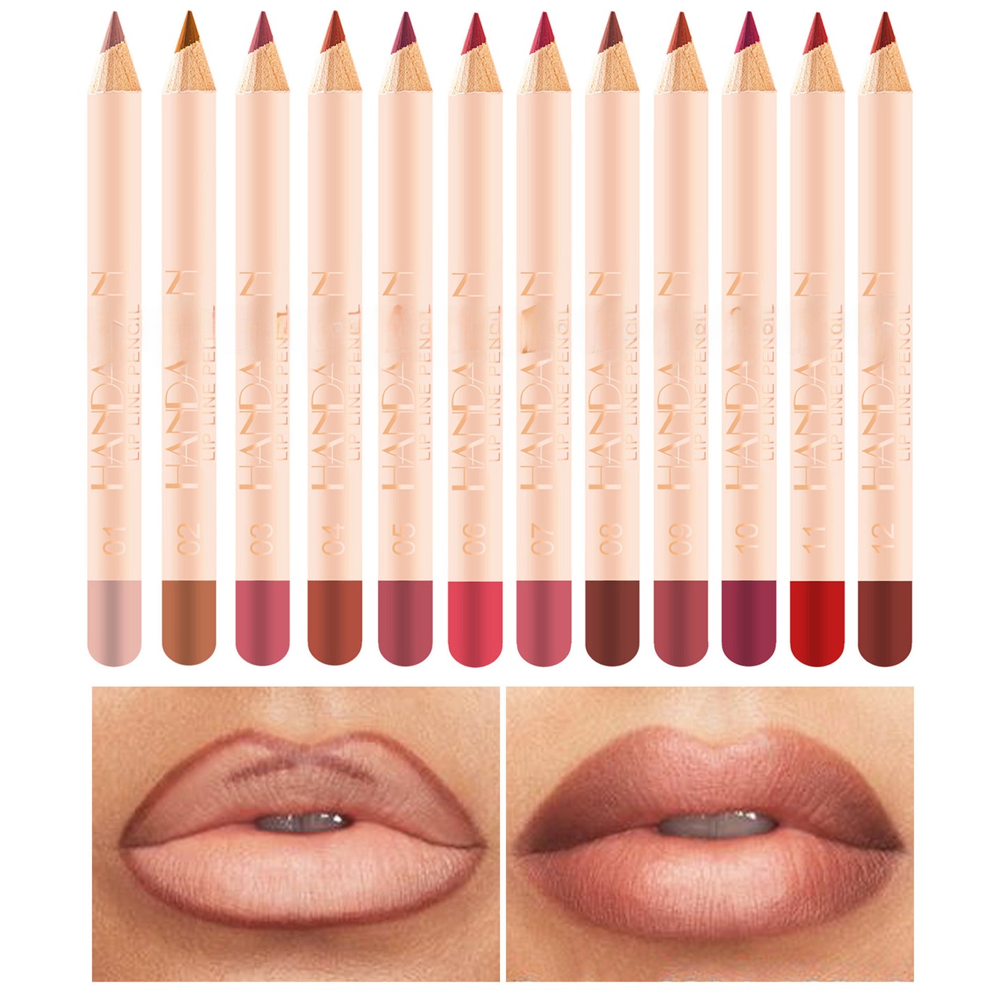 Handaiyan 12-Piece Matte Lip Liner Set Velvet Non-Fading Hook Line Lip Pencil