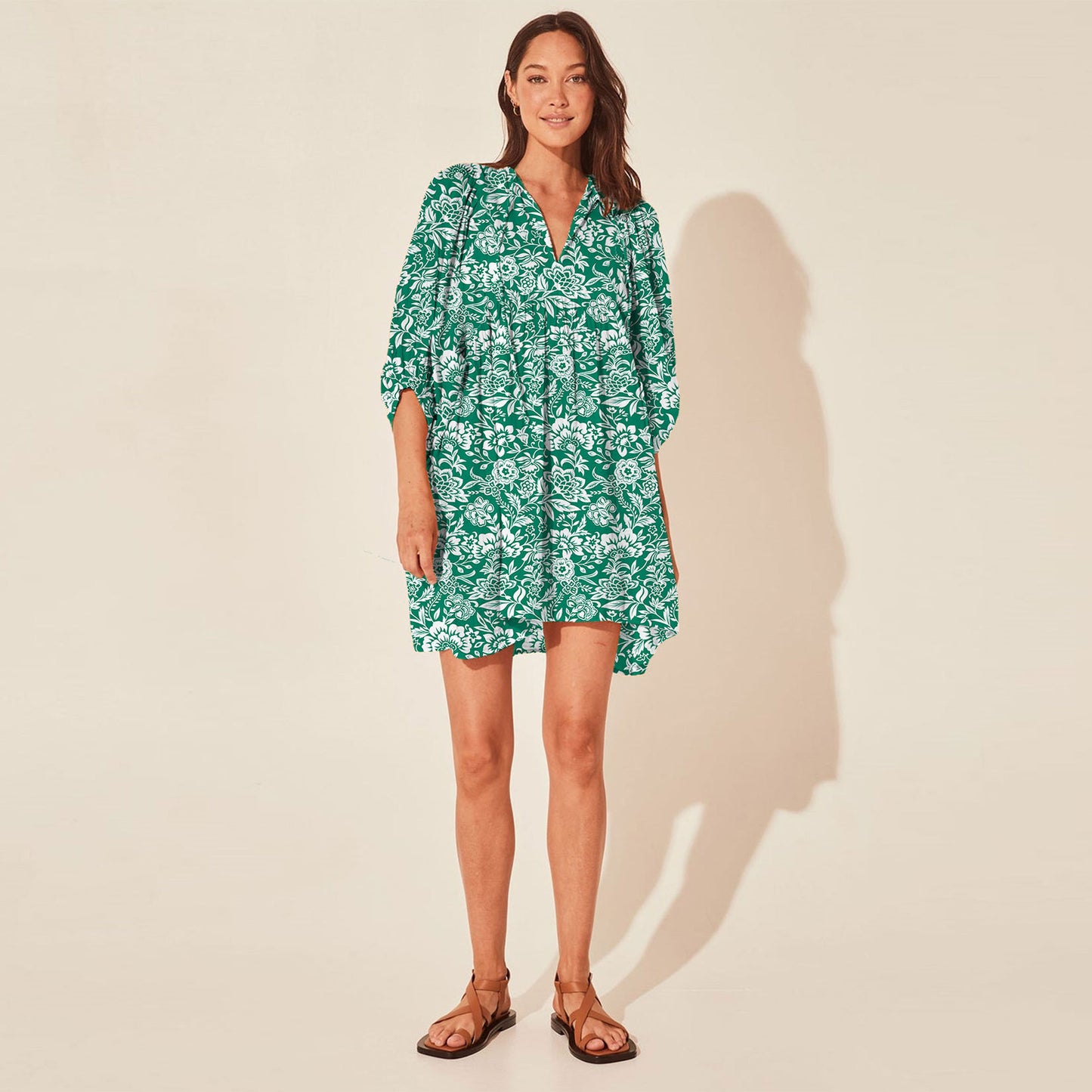 Vacation Style Floral Print Dress Women High Waist Lace-Up Casual Beach Skirt