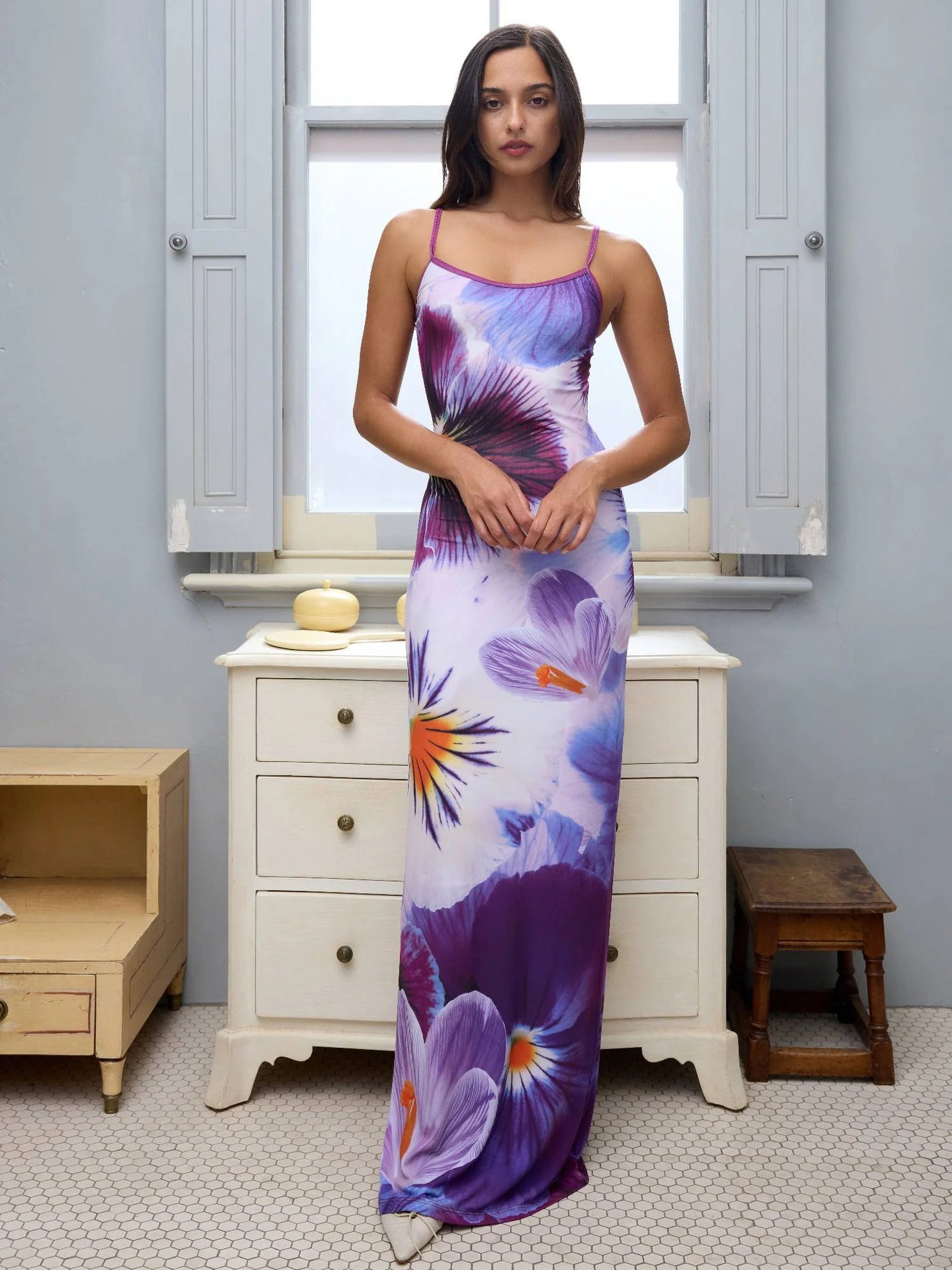 Summer Sexy Suspender Skirt Digital Print Slim High Waist Sheath Beach Travel Dress
