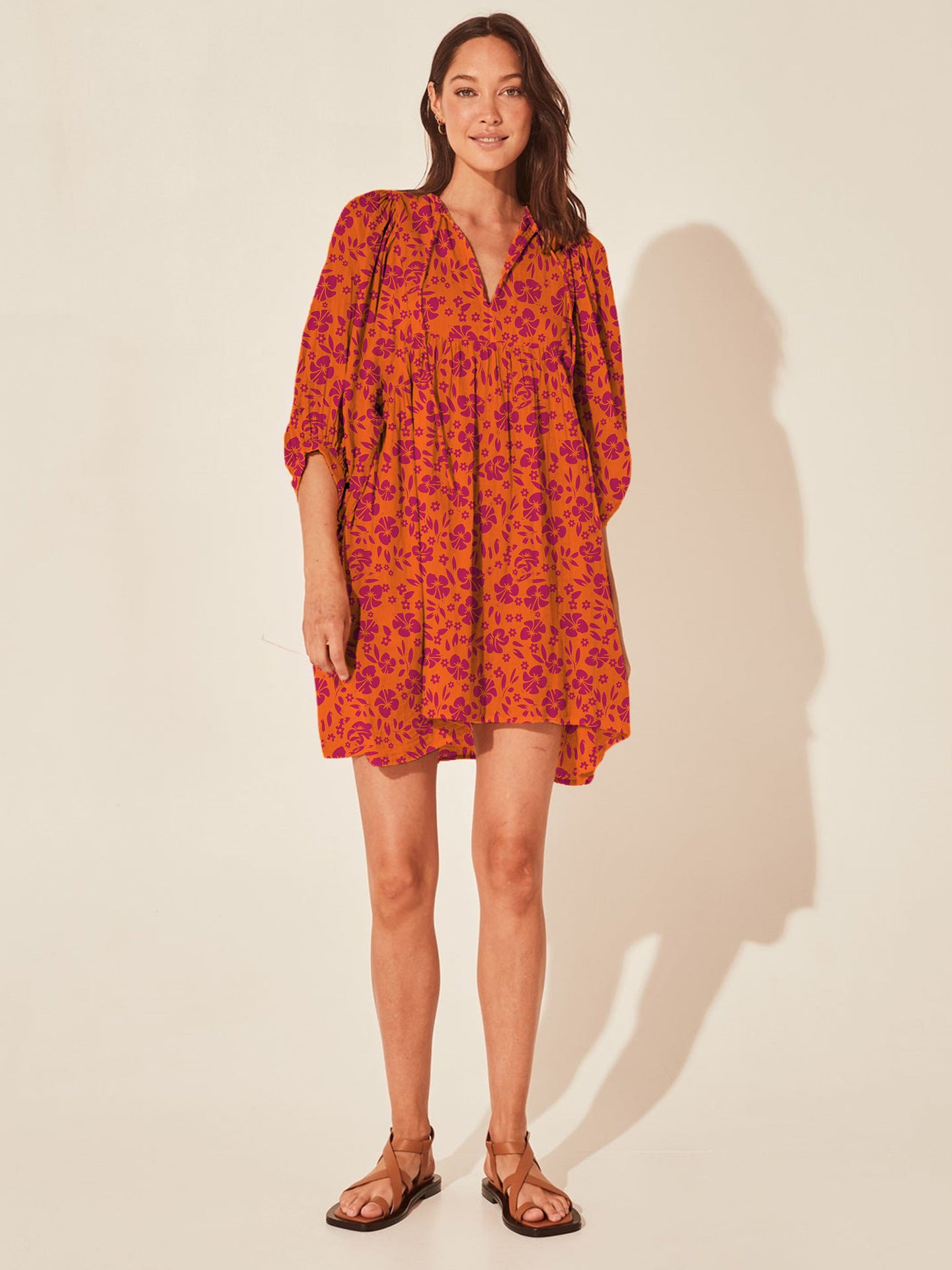 Vacation Style Floral Print Dress Women High Waist Lace-Up Casual Beach Skirt