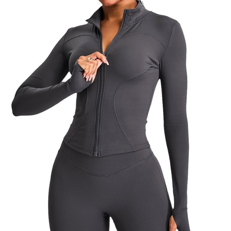 Autumn and Winter zipper yoga clothing top long sleeve women's running training slim stand collar sports jacket outdoor workout clothes