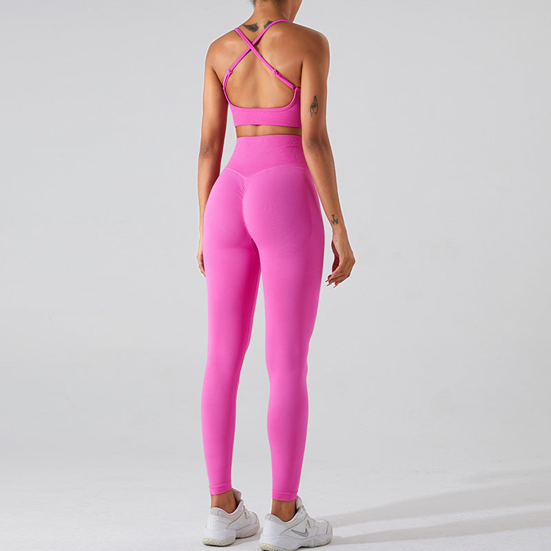 European and American new seamless yoga clothes suit women's cross beauty back exercise underwear Peach Hip Lift quick-drying yoga pants