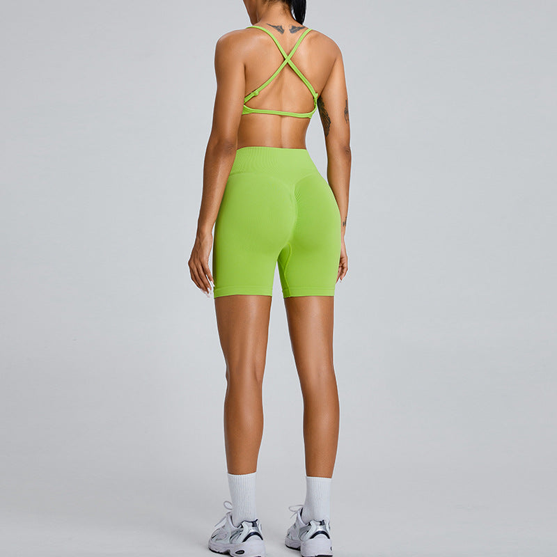 Seamless Yoga Suit Women Peach Hip Raise Shorts Dopamine Style Workout Outfit
