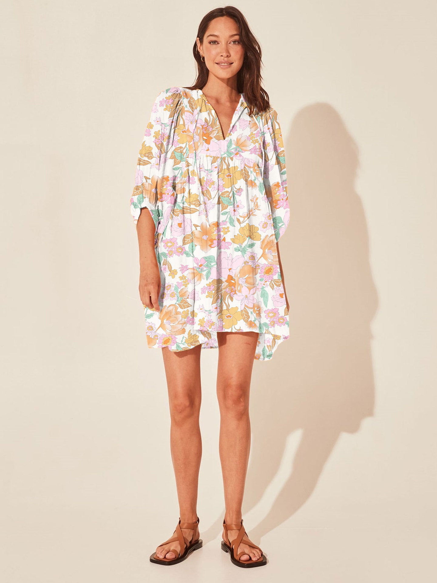 Vacation Style Floral Print Dress Women High Waist Lace-Up Casual Beach Skirt
