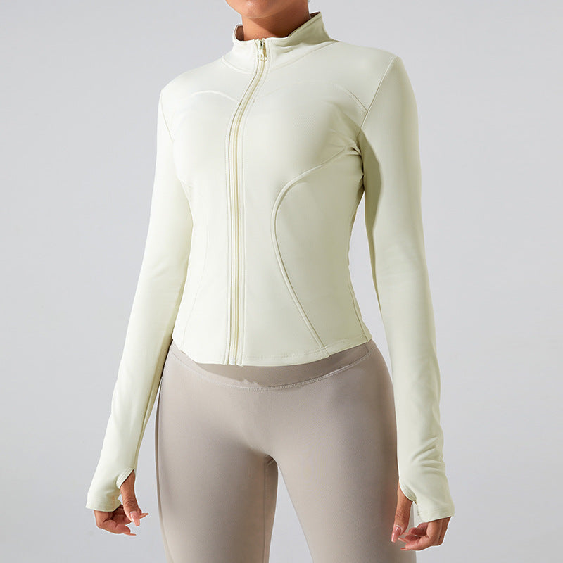 European and American autumn winter thermal velvet long-sleeved yoga jacket women's outdoor sports zipper yoga clothes Slim workout top