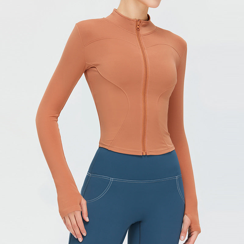 Quick-drying fitness clothes women's slim-fit sports top high elastic zipper yoga clothes long sleeve stand collar yoga jacket