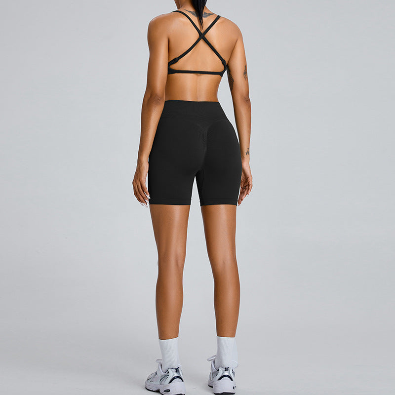 Seamless Yoga Suit Women Peach Hip Raise Shorts Dopamine Style Workout Outfit