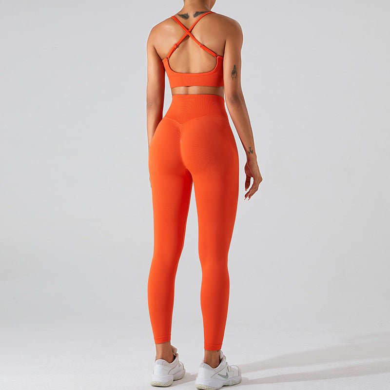 European and American new seamless yoga clothes suit women's cross beauty back exercise underwear Peach Hip Lift quick-drying yoga pants