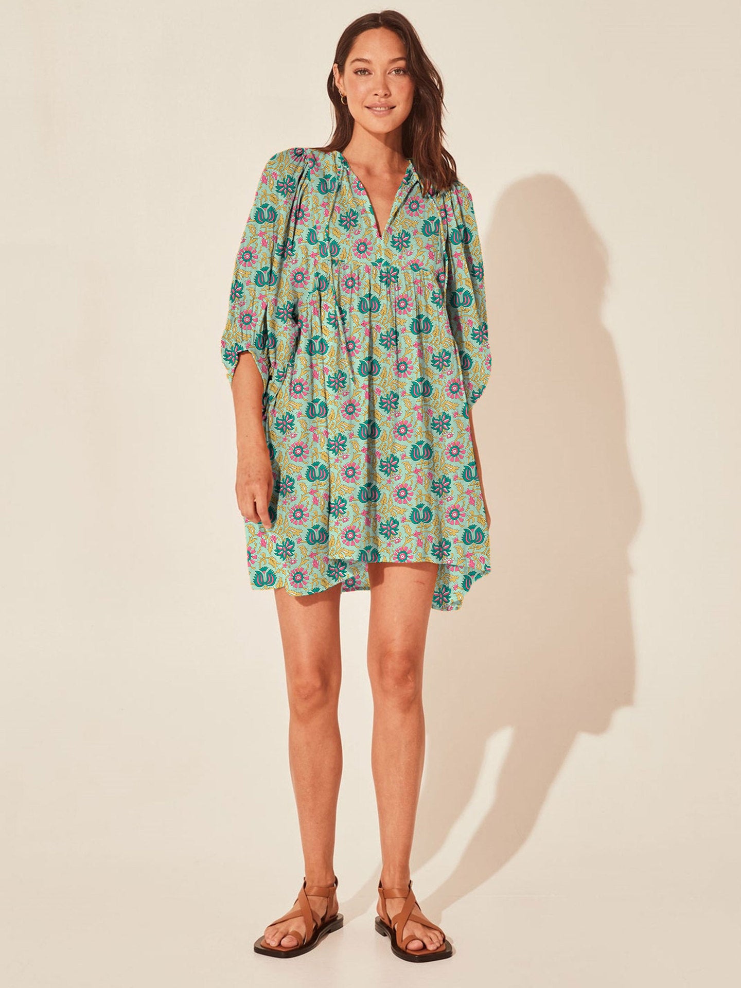 Vacation Style Floral Print Dress Women High Waist Lace-Up Casual Beach Skirt