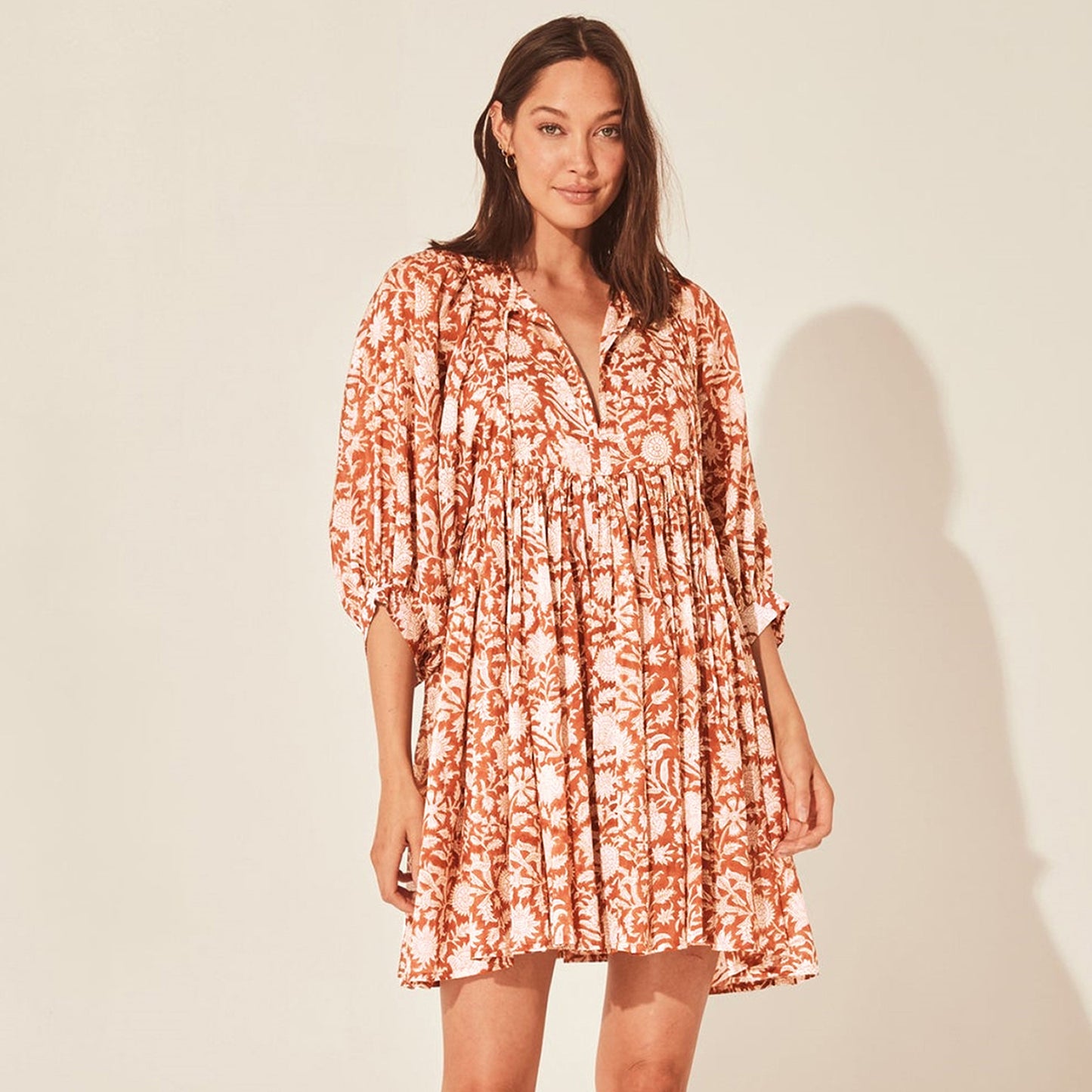 Vacation Style Floral Print Dress Women High Waist Lace-Up Casual Beach Skirt