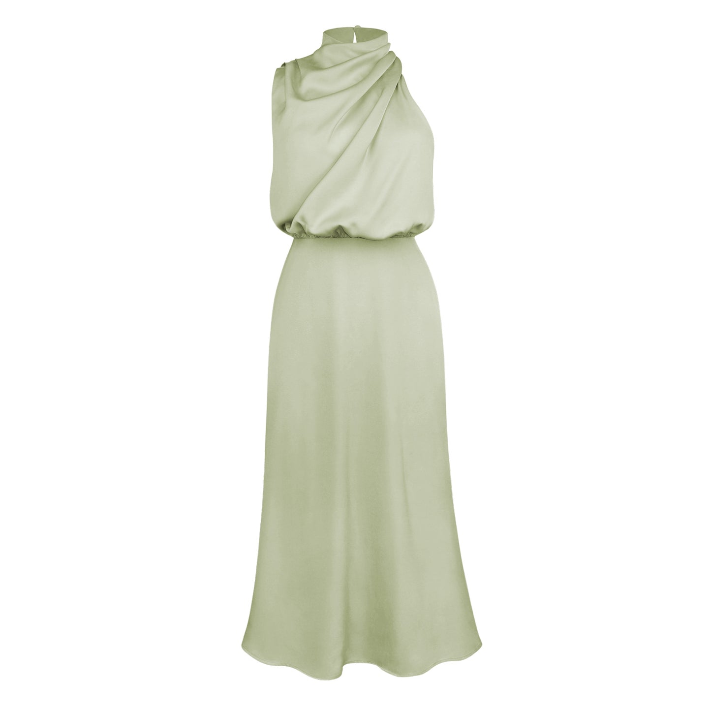 Celebrity Style Halter Satin Evening Dress Women Wedding Bridesmaid Mid-Length Dress 2024