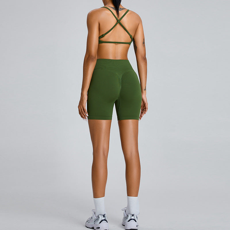 Seamless Yoga Suit Women Peach Hip Raise Shorts Dopamine Style Workout Outfit
