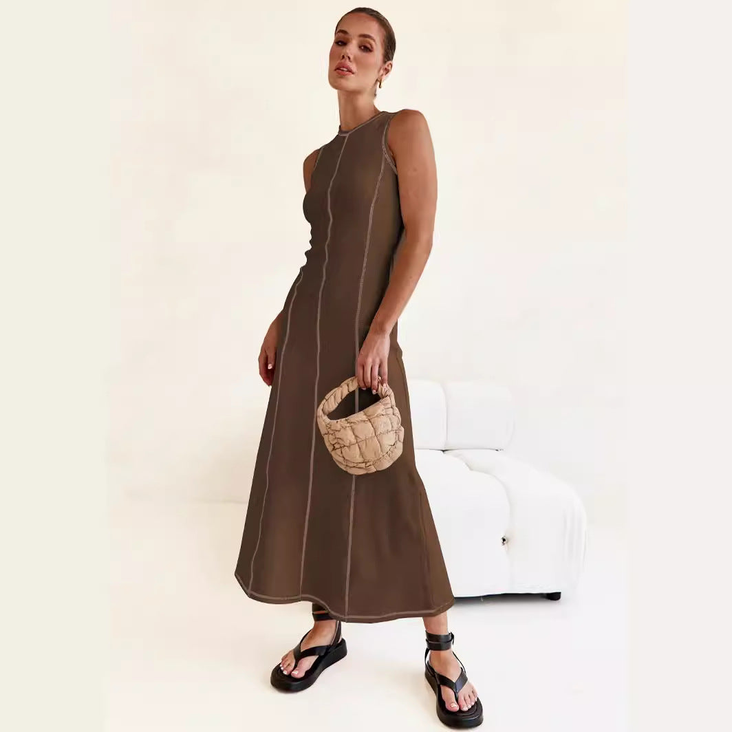 High-Grade Casual Sleeveless Vest Dress Women Contrasting Color Thread Summer Dress