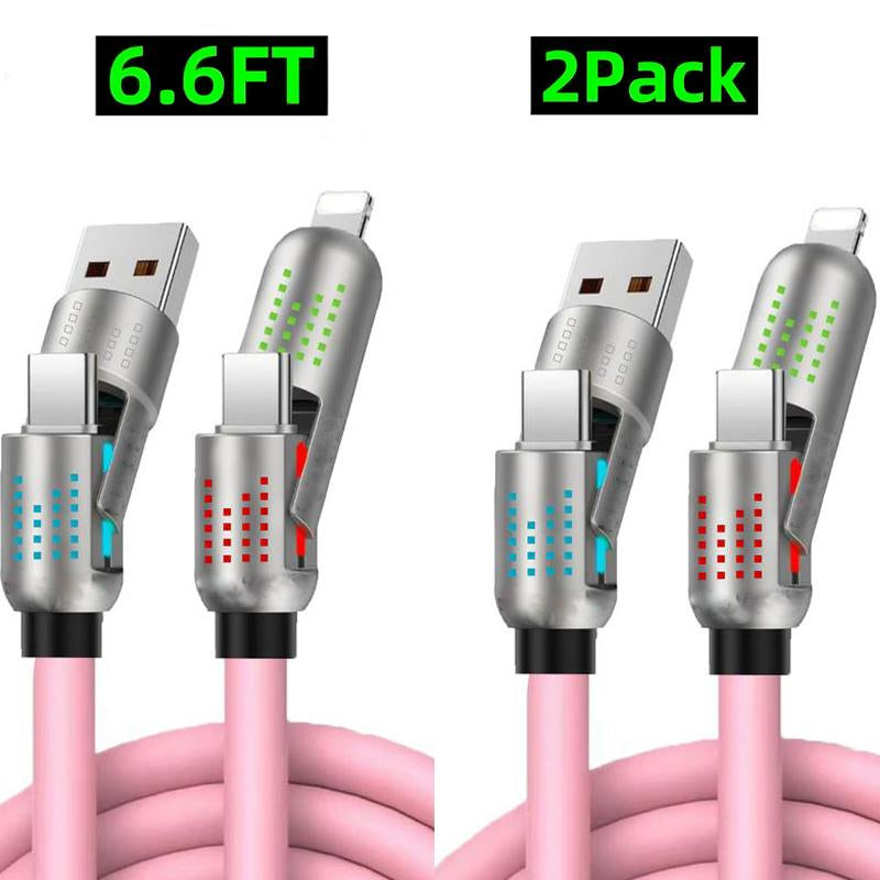 [Buy 1 Get 1 Free]-6.6Ft 4-In-1 USB-C Cable, PD Fast Charging, Data Sync, USB-A, Type-C, Lightning, Aluminum, Compatible