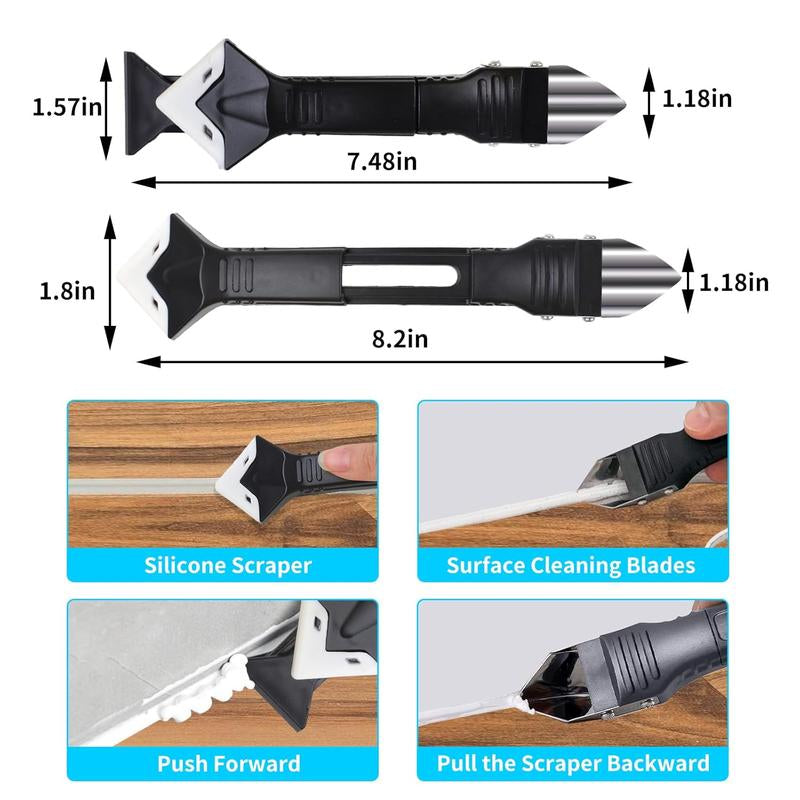 11Pcs Silicone Caulking Tools 3 In1 Grout Removal Tool(Stainless Steelhead)&Grout Remove Scraper, Caulk Remover for Kitchen/Bathroom/Window