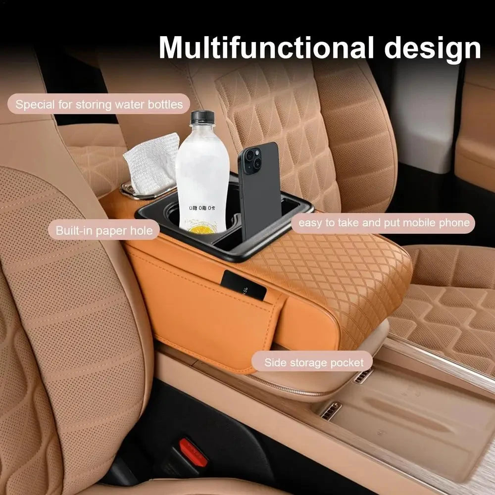Auto Center Console Armrest Cushion with 2 Cup Holder Armrest Heightening Pad Auto Amrest Pillow Cover Pad for All Seasons
