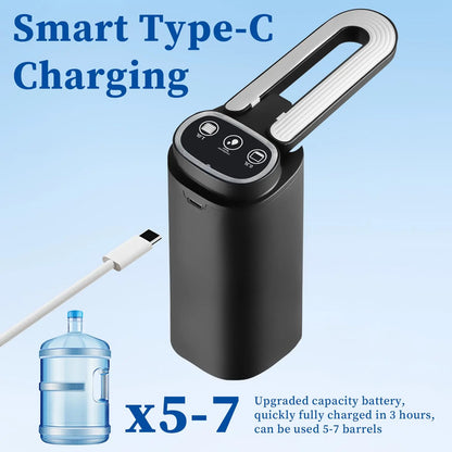 Automatic Electric Water Dispenser Pump for 5 Gallon Bottles - Portable Type-C Charging (Black)